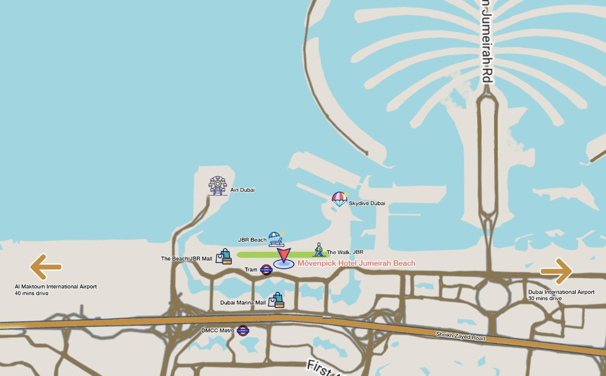 Moevenpick Hotel Jumeirah Beach Дубай Екстериор снимка Location of the station within Dubai